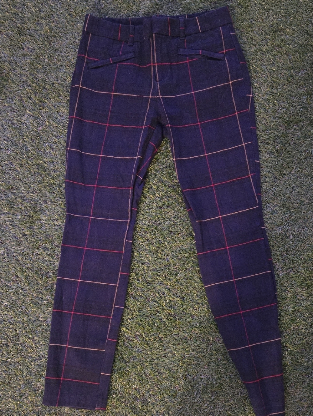 Navy Plaid Slim Trousers with Red & Yellow Windowpane